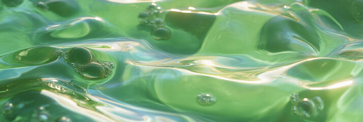 Texture of transparent aloe gel with watery consistency and subtle surface waves