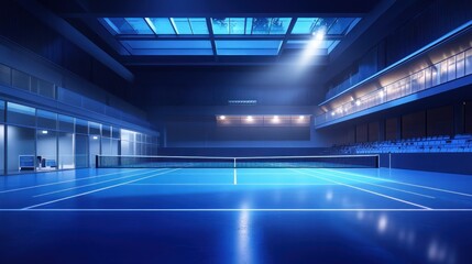 Indoor Tennis Court: Blue Hues and Modern Design