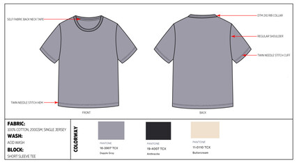 Men's Short Sleeve T-shirt Fashion Design Technical Tech Pack. 