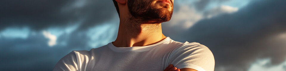 Wall Mural - Man's Upper Body and Cloudy Sky