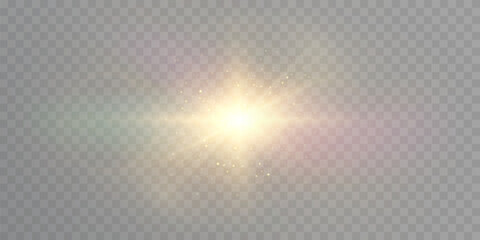 Wall Mural - sun, sun rays, dawn, sun glare. golden glare on transparent background, vector
