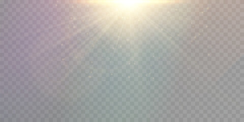 Wall Mural - sun, sun rays, dawn, sun glare. golden glare on transparent background, vector