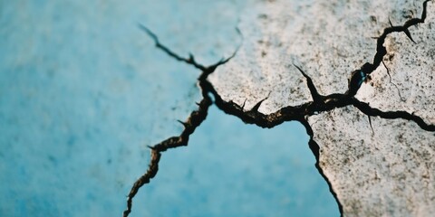 Wall Mural - artwork showcases a cracked surface with a striking blue background that captivates attention