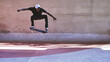 © A.B./peopleimages.com - Energy, skateboard and jump with man at park for urban, extreme sports and trick flips. Street league, balance and fitness with person and skating for ollie in city with youth, culture and hobby