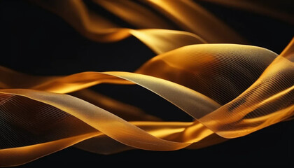 Wall Mural - Piece of golden flowing silk on black background. 