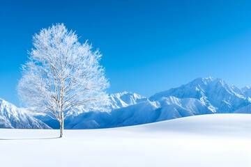 Wall Mural - Winter landscape with frosted tree and mountains