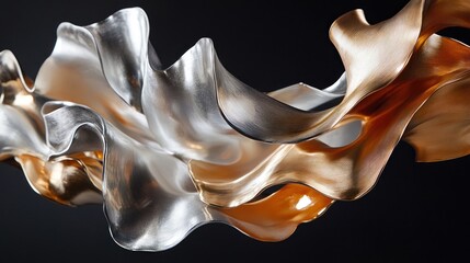 Wall Mural - Abstract Gold and Silver Fluid Sculpture: A Dance of Metallic Elegance