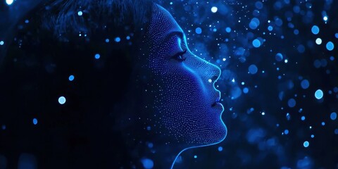 Wall Mural - woman's face is shown in a blue background with a lot of stars