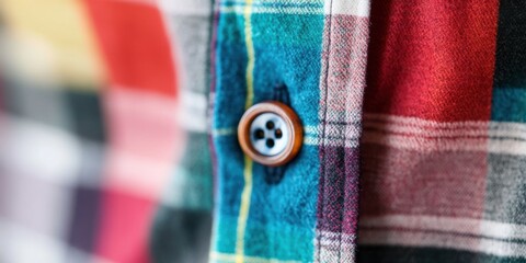 Wall Mural - a closeup shot of a beautifully colorful plaid shirt button showcasing intricate details