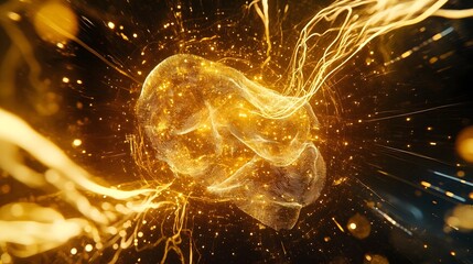 Aufkleber - Energetic explosion of captivating luminous particles radiating dynamic power and intensity creating a visually striking and mesmerizing abstract digital artwork with a futuristic cosmic