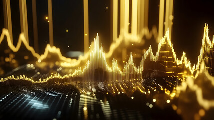 Leinwandbilder - Futuristic digital data visualization landscape with radiant metallic geometric patterns shimmering luminous lights and a dynamic glowing energy