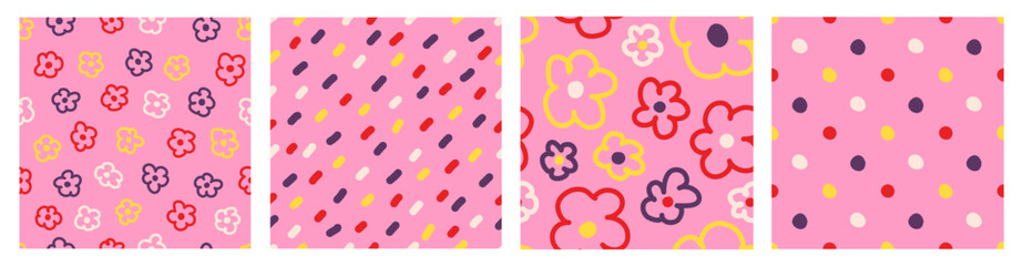 Wall Mural - colorful seamless pattern set of hand drawn lines, flowers and dots. trendy vector design with abstr