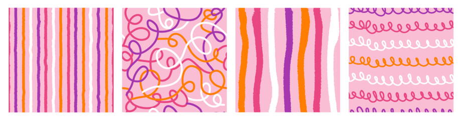Wall Mural - colorful seamless pattern set of hand drawn curved lines, dots and texture strip. trendy vector desi