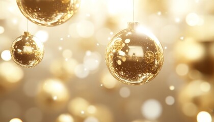 Wall Mural - Golden Christmas Baubles, Festive Background, Sparkling Lights, Holiday Cheer, December Celebration