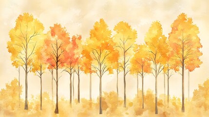 Wall Mural - Watercolor style illustration of autumn trees with vibrant colors