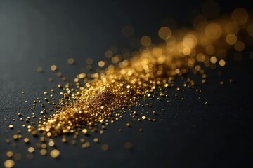 Poster - Fine gold glitter dispersed across black surface, macro, celebration, design