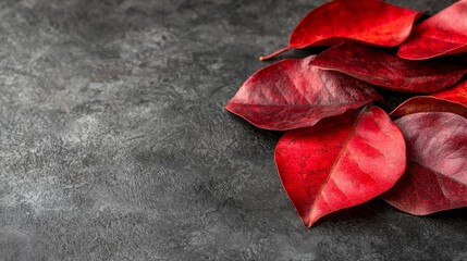 Wall Mural -  a few red leaves on a black surface, creating a striking contrast between the vibrant red of the leaves and the dark background