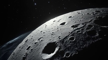 Wall Mural - desolate beauty of the moon, panoramic view of craters, space exploration mission concept.