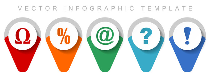 Poster - icons pointer collection, miscellaneous icons such as omega, percent, at, question mark and exclamation sign, flat design vector infographic template in eps 10