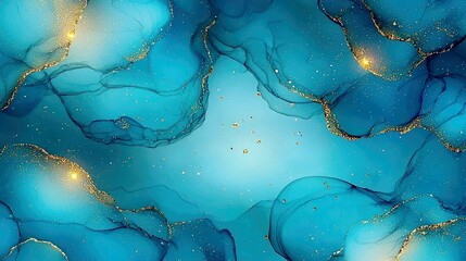 Wall Mural - abstract blue and gold ink fluid art: elegant, luxury background texture for modern design