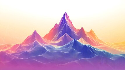 Wall Mural - abstract wireframe landscape with mountains and colorful gradients