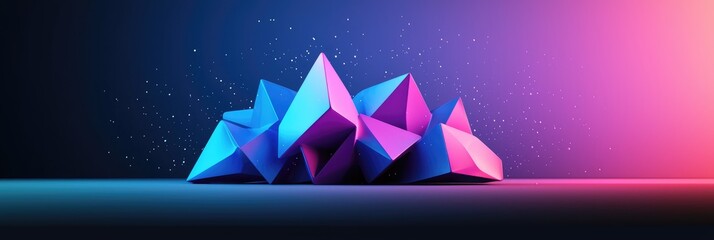 Wall Mural - Abstract 3D rendering of vibrant pink and blue geometric shapes, illuminated against a dark background with subtle particles.