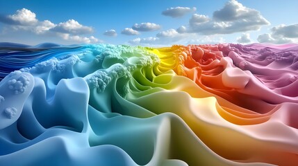 Poster - Rainbow Landscape, Abstract Waves, 3D Art - Abstract art