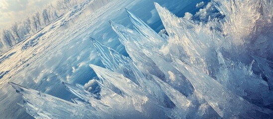 Sticker - Ice formations on the Onega Lake showcasing intricate crystal structures and frozen textures under soft natural lighting.