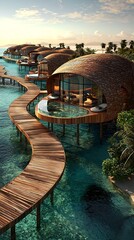 Wall Mural - Luxury overwater bungalows in Abu Dhabi with Maldives-style design, infinity pools, and lush gardens