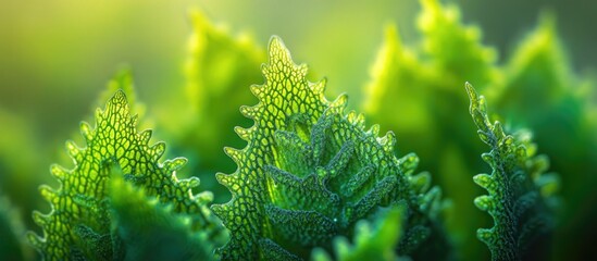 Wall Mural - close-up of vibrant green selaginella moss displaying intricate texture and detail in a natural, sof