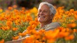 © InspirationDesign - Mature woman among vibrant California poppies. Perfect for spring nature, wildflower blooming, and active senior lifestyle content.