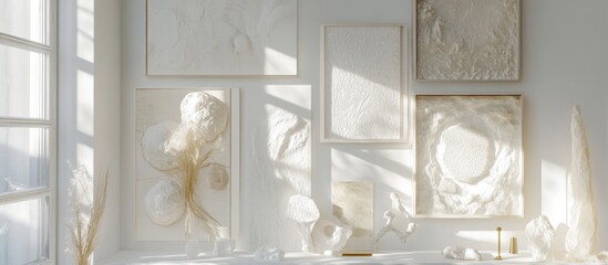Wall Mural - pastel white tone studio wall decor with light shadows showcasing luxurious decoration ideas for a s
