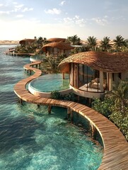 Wall Mural - Luxury overwater bungalows in Abu Dhabi with Maldives-style design, infinity pools, and lush gardens