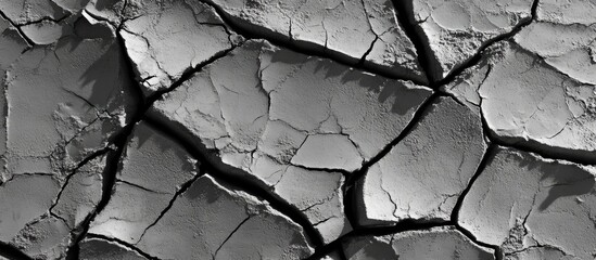 Wall Mural - Close-up of cracked concrete wall texture showcasing intricate patterns and weathering effects in monochrome tones.