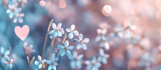 Wall Mural - springtime snowdrop flowers in soft pastel tones with heart bokeh background, creating a dreamy and 