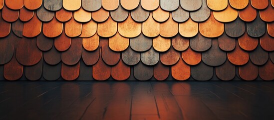 Wall Mural - Textured roof tiles in warm hues with reflective surface and ample blank space for custom text display.