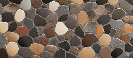 Poster - Seamless texture of smooth, rounded pebbles in various shades, ideal for backgrounds and design projects with ample space for text.