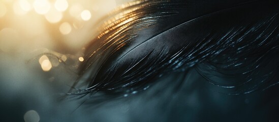 Wall Mural - close-up of a lustrous black bird feather showcasing intricate textures and natural beauty against a