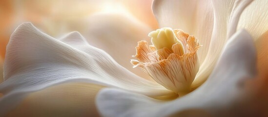 Wall Mural - delicate close-up of a white orchid flower showcasing intricate details and soft, warm background li