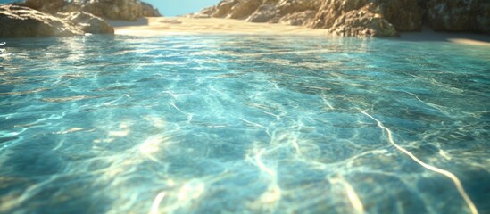 Wall Mural - blue clear water in a pool with gentle waves and sun glare reflecting on the surface creating a tran