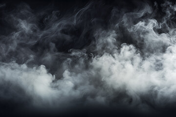 Wall Mural - smoke clouds, steam mist fog and white foggy vapor. realistic smoke particles isolated on black back