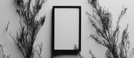 Sticker - Minimalist Black Frame Mockup on a Neutral Background with Space for Custom Text and Soft Organic Elements