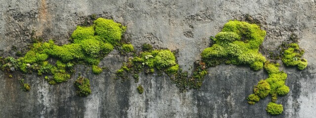 Sticker - Weathered gray concrete wall with vibrant moss showcasing natural texture and space for text overlay