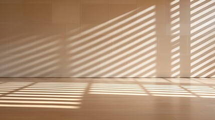 Poster - Bright Empty Room with Soft Beige Walls and Striking Shadow Patterns Through Window Blinds, Evoking Calmness and Minimalism, Grand Hall of a Gilded Palace