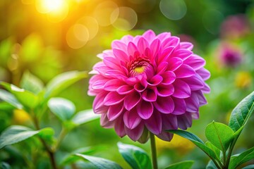 Wall Mural - Macro photography captures a summer pink flower's intricate details, lush green leaves blurred in the background.