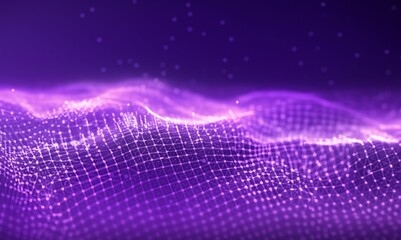 Abstract background waves of purple dots and ripples. Purple digital network connection structure technology corporate concept. Technical science presentation background. Technology template.