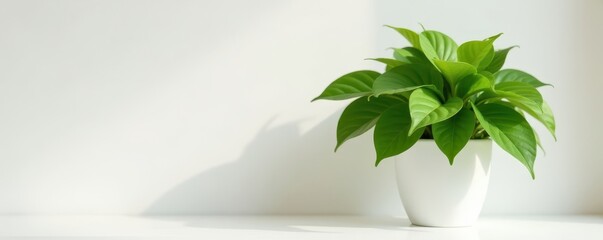 Wall Mural - Luxurious trailing golden pothos in minimalist white pot, nature, white planter, foliage