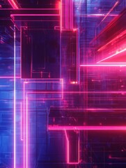 Wall Mural - Abstract glowing lines and circuit board on blue and red background, technology, digital, futuristic, neon, connection