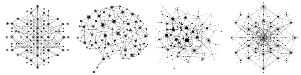 Exploring complex network patterns through abstract designs showcasing interconnections and structures