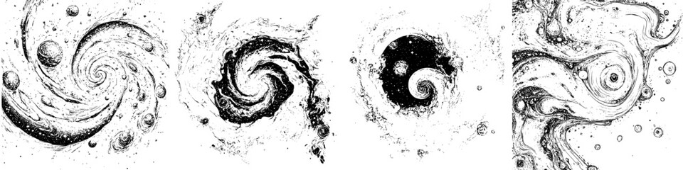 Wall Mural - creative abstract representations of swirling galaxies and cosmic phenomena in black and white style